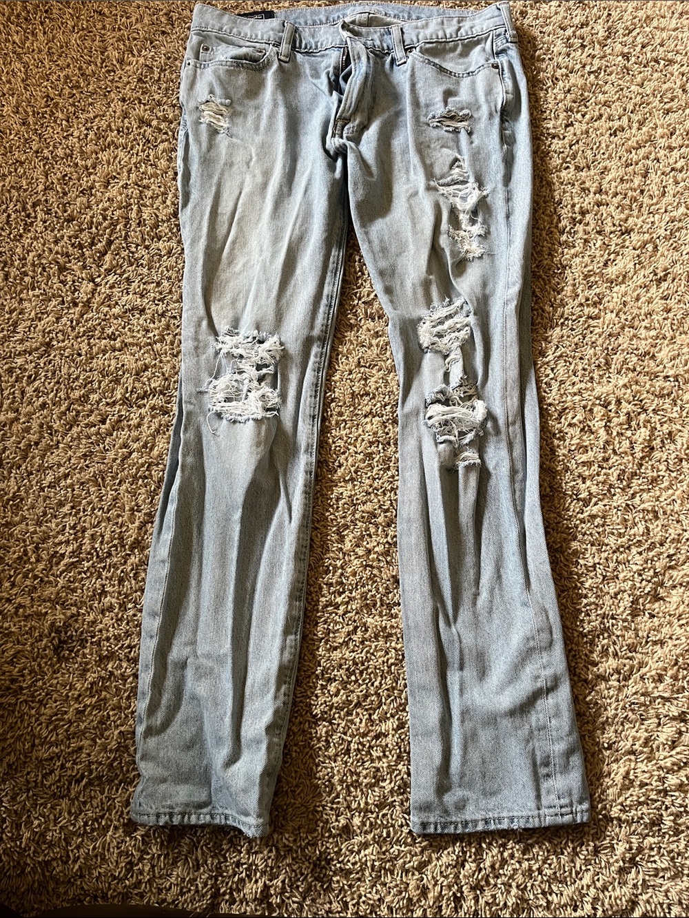 Abercrombie & Fitch Light Wash Ripped Straight Leg Jeans